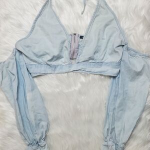 Blue Bishop Sleeve Crop Top
